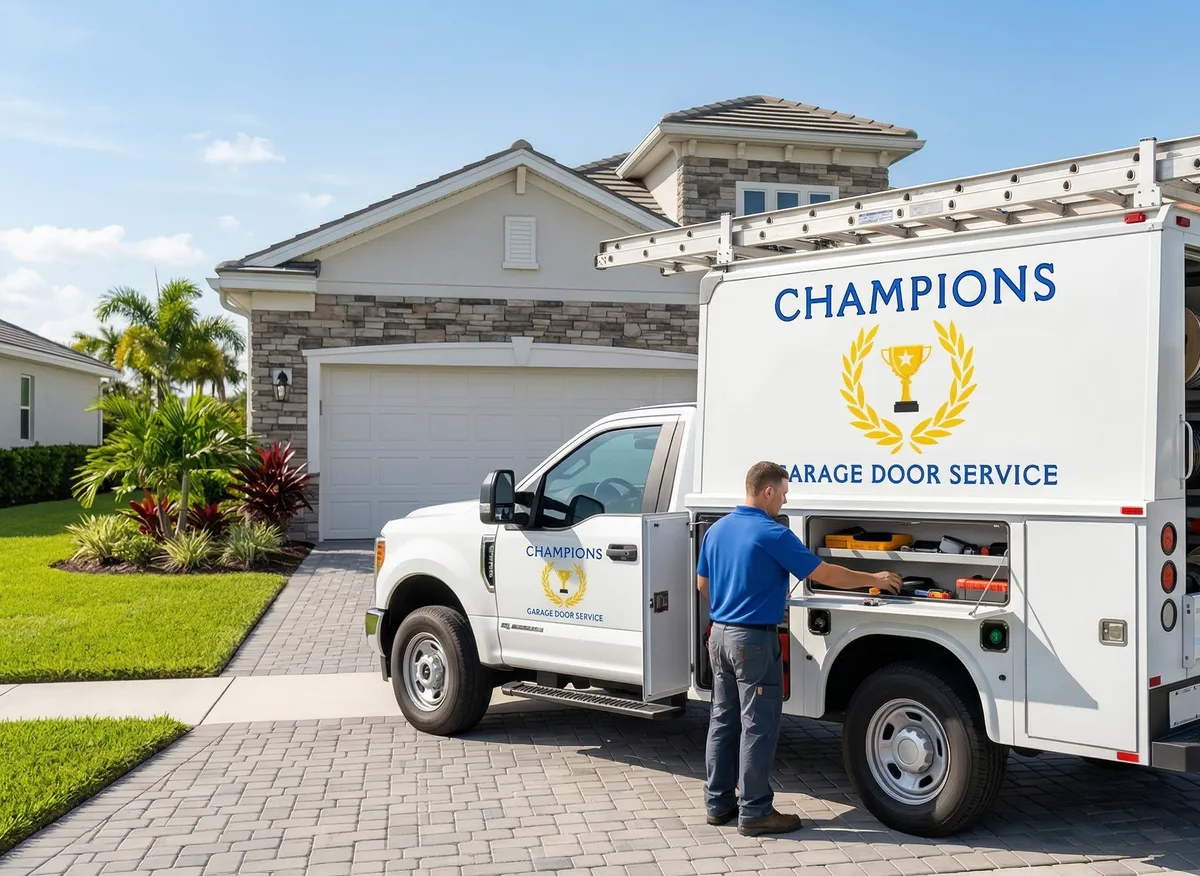 Champions Garage Door Service truck serving Gulf Gate, FL
